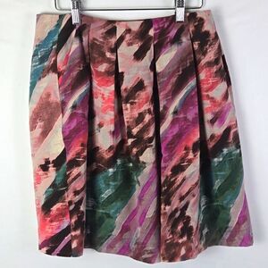 Context Multicolor Women's Silk Multicolor Front Pleat Skirt Sz 6 Artsy Boho